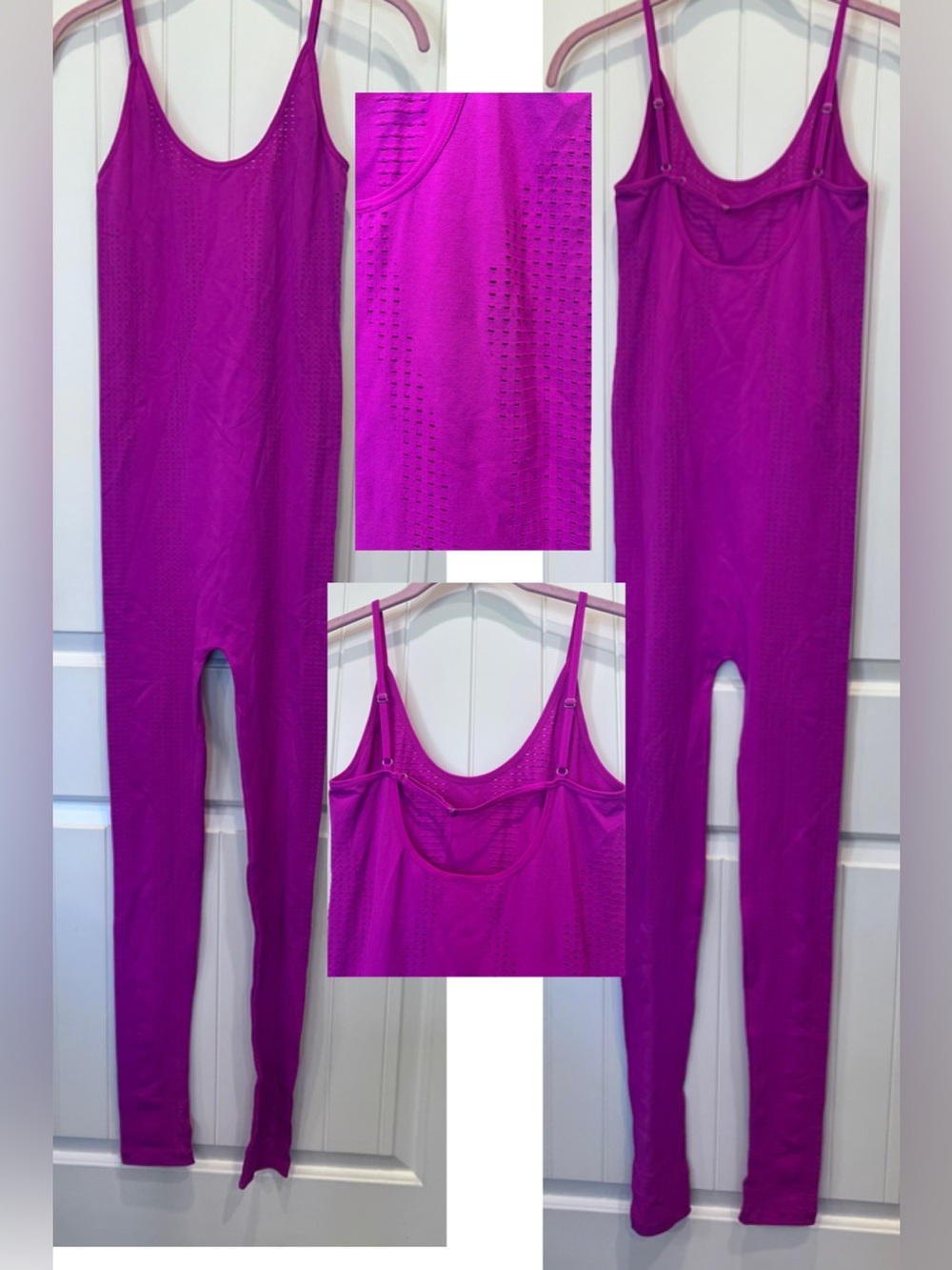 Full Body Suit Stretch Perforated Stylish Detail Pink Sz L/XL